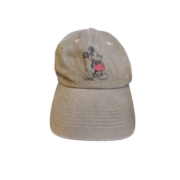 Vintage Disney Park Distressed Mickey Mouse Olive Green Baseball cap hat